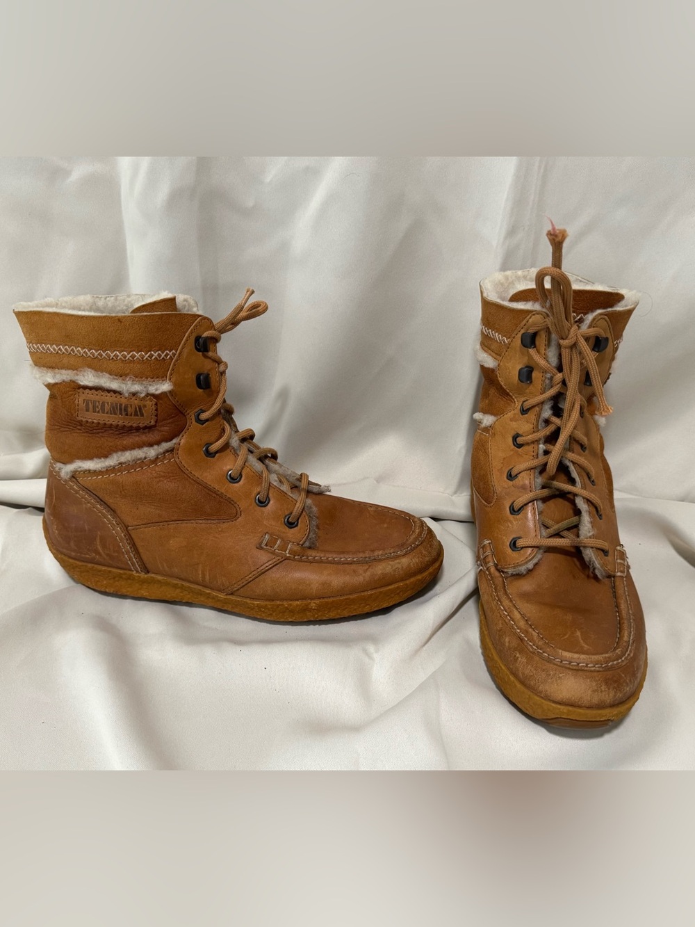 Tecnica Italy Après Ski Boots Brown Leather Shearling Lace-Up